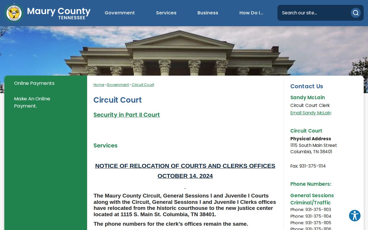 Maury County court booking disposition record information