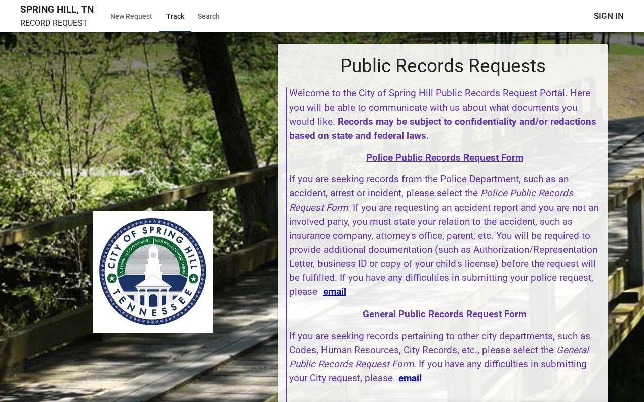 Spring Hill police arrest-record request portal